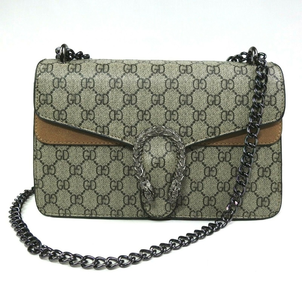 Suede Canvas Chain Shoulder Bag